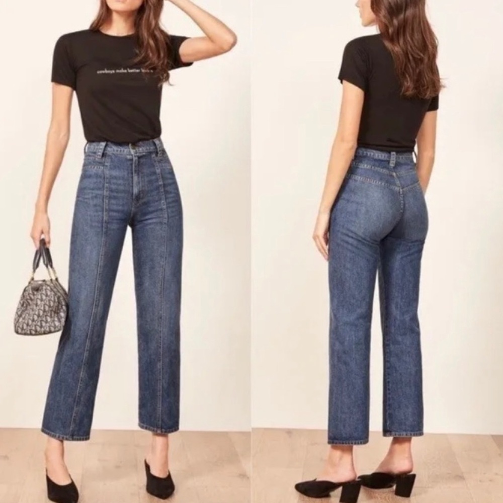 SOLD⭐️SOLD⭐️Reformation 70s Stud Jean High Waisted Crop Baltic Wash Jeans 25 - Picture 1 of 10